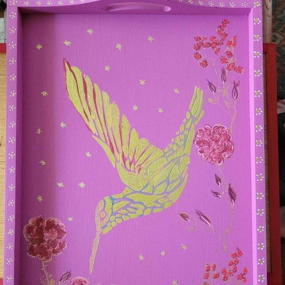 One Hand painted Wooden Tray ,some have both paint and decoupage - Picture 3 of 3